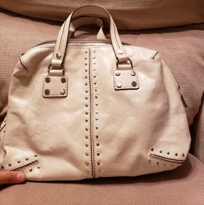 White satchel,with studs,metal hardware